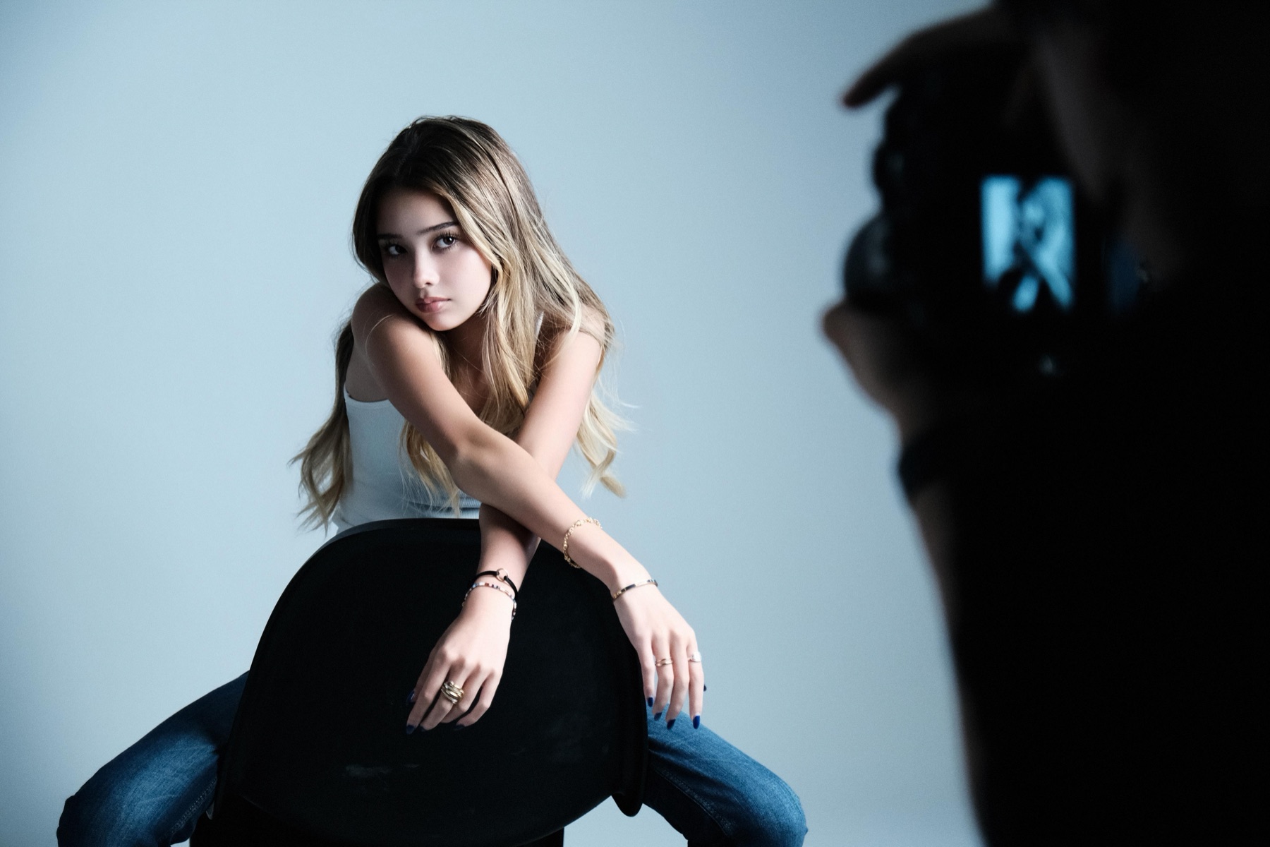 Phoebe Jacobsen, behind the scenes on set